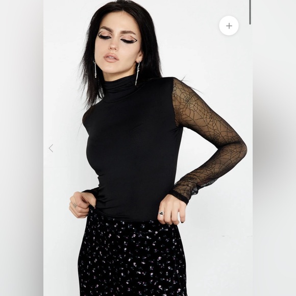 Disturbia Sheer Spiderweb Lace Black Bodysuit Women’s Size 2 - Picture 10 of 11